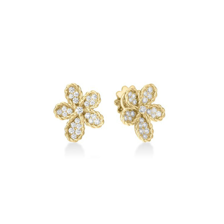 Roberto Coin 18k Yellow Gold Jasmine Diamond Stud Earrings – Brown