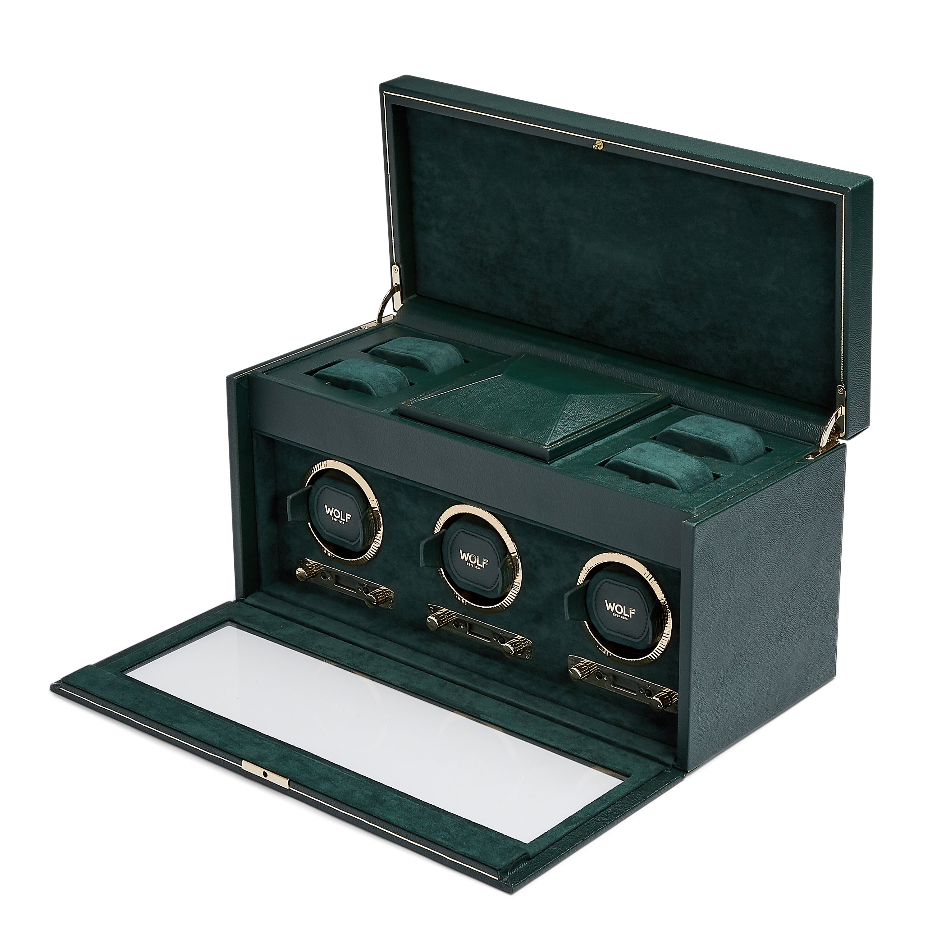 Wolf British Racing Triple Watch Winder With Storage