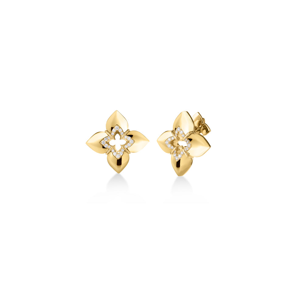 Roberto Coin 18k Yellow Gold  Venetian Princess Flower Puff Diamond Stud Earrings