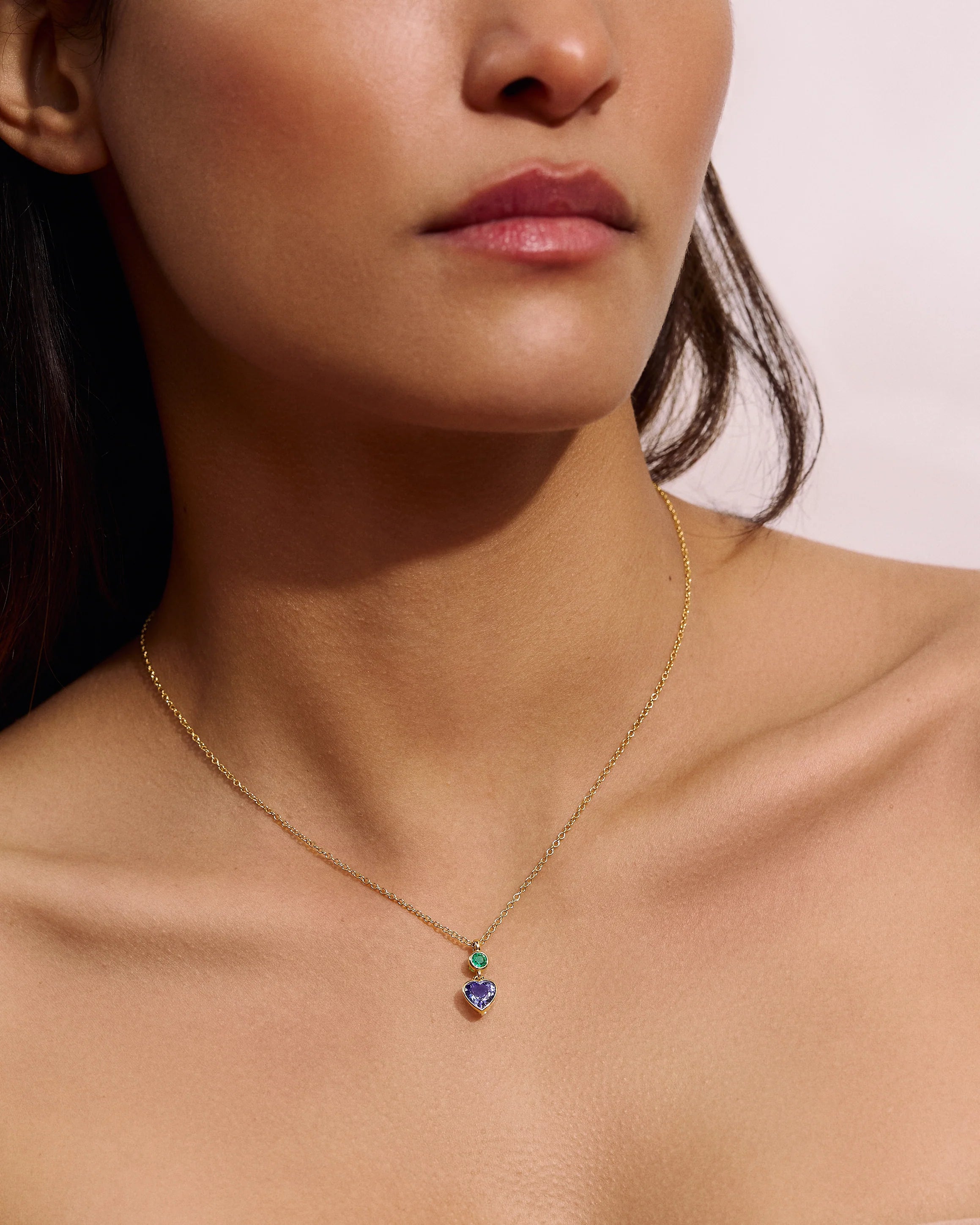 Emily P. Wheeler 18k Yellow Gold Tanzanite & Emerald Heart Necklace