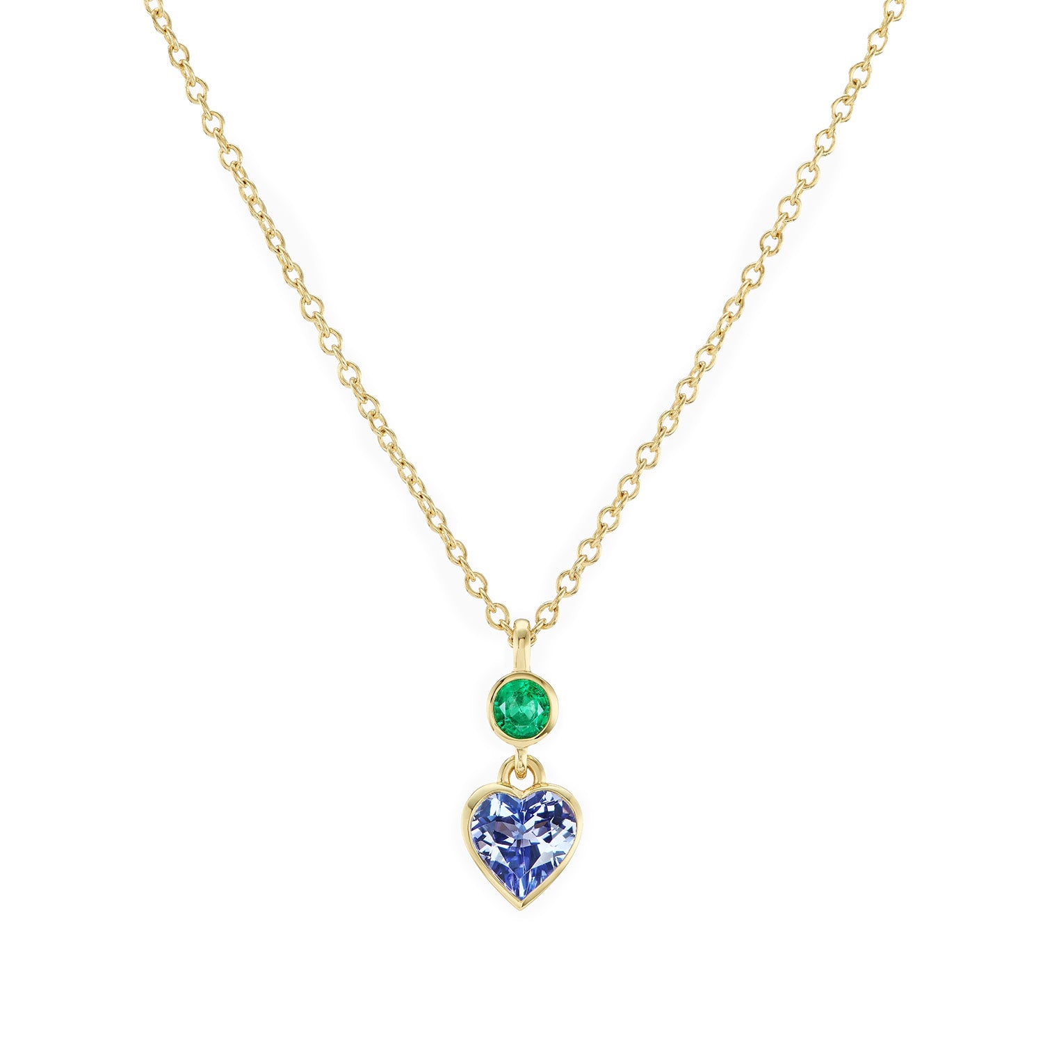 Emily P. Wheeler 18k Yellow Gold Tanzanite & Emerald Heart Necklace