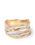 18k Yellow Gold Five Row Coil Ring with Diamond Strands