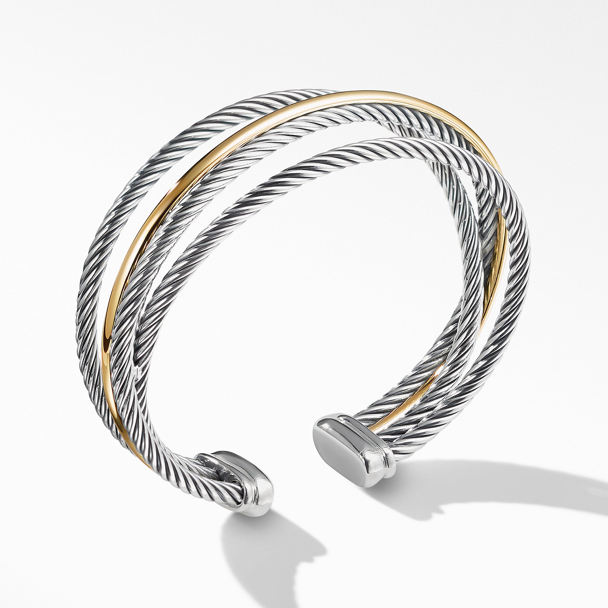 David Yurman 3-Row 3mm Crossover Bracelet In Sterling Silver And 18k Yellow Gold