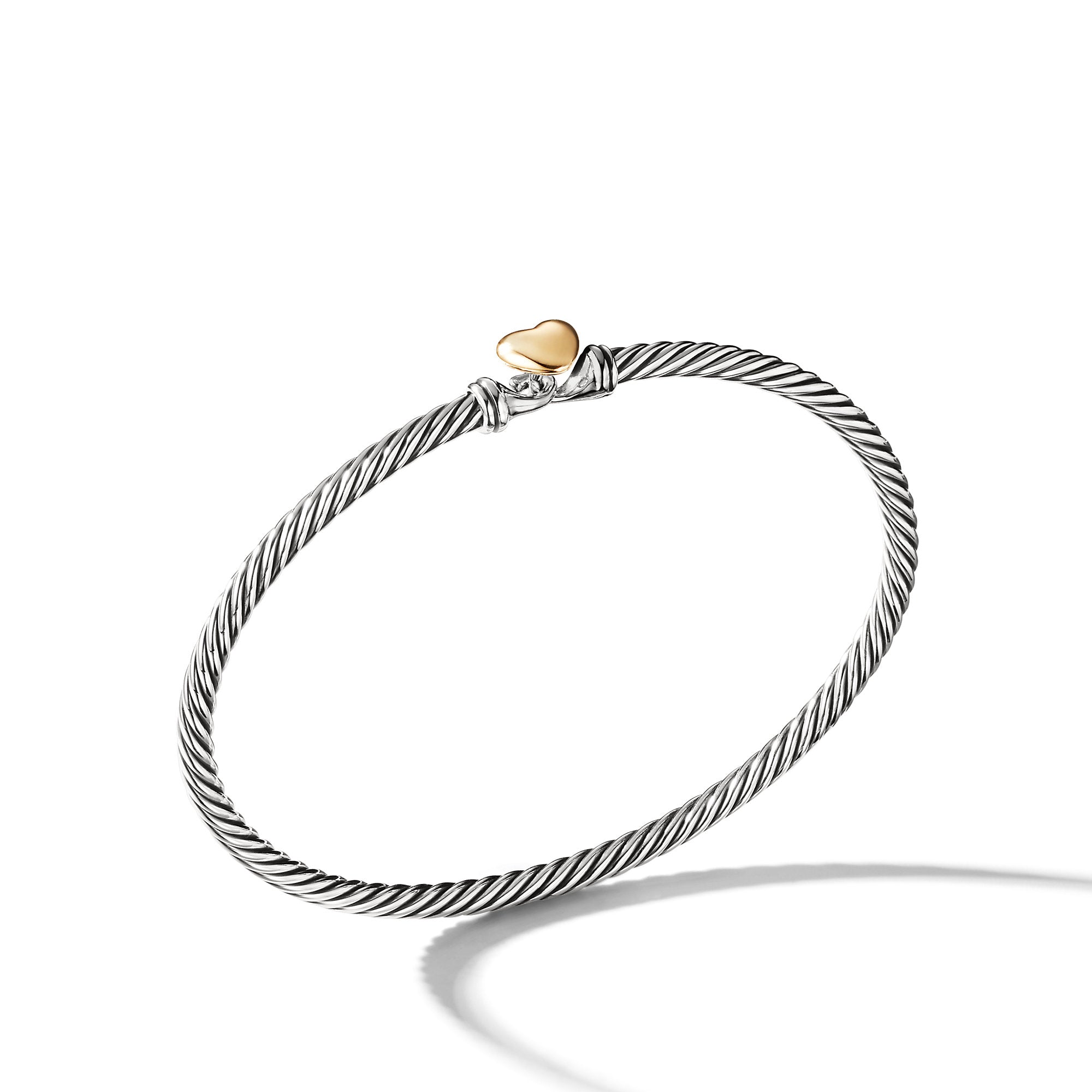 David Yurman 3mm Cable Heart Bracelet In Sterling Silver And 18k Yellow Gold