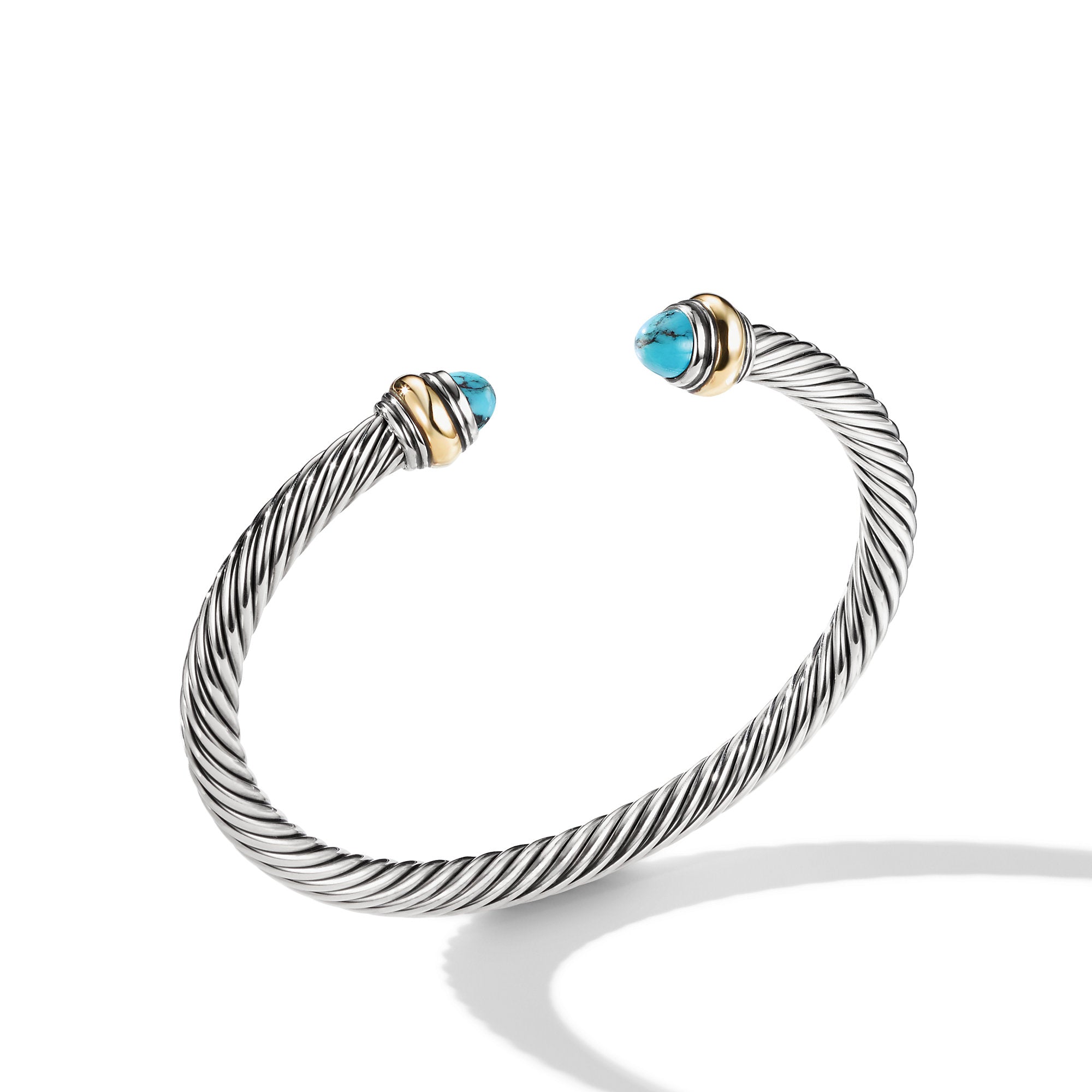 David Yurman Classic Cable Bracelet In Sterling Silver With 14k Yellow Gold  And Turquoise, 5mm
