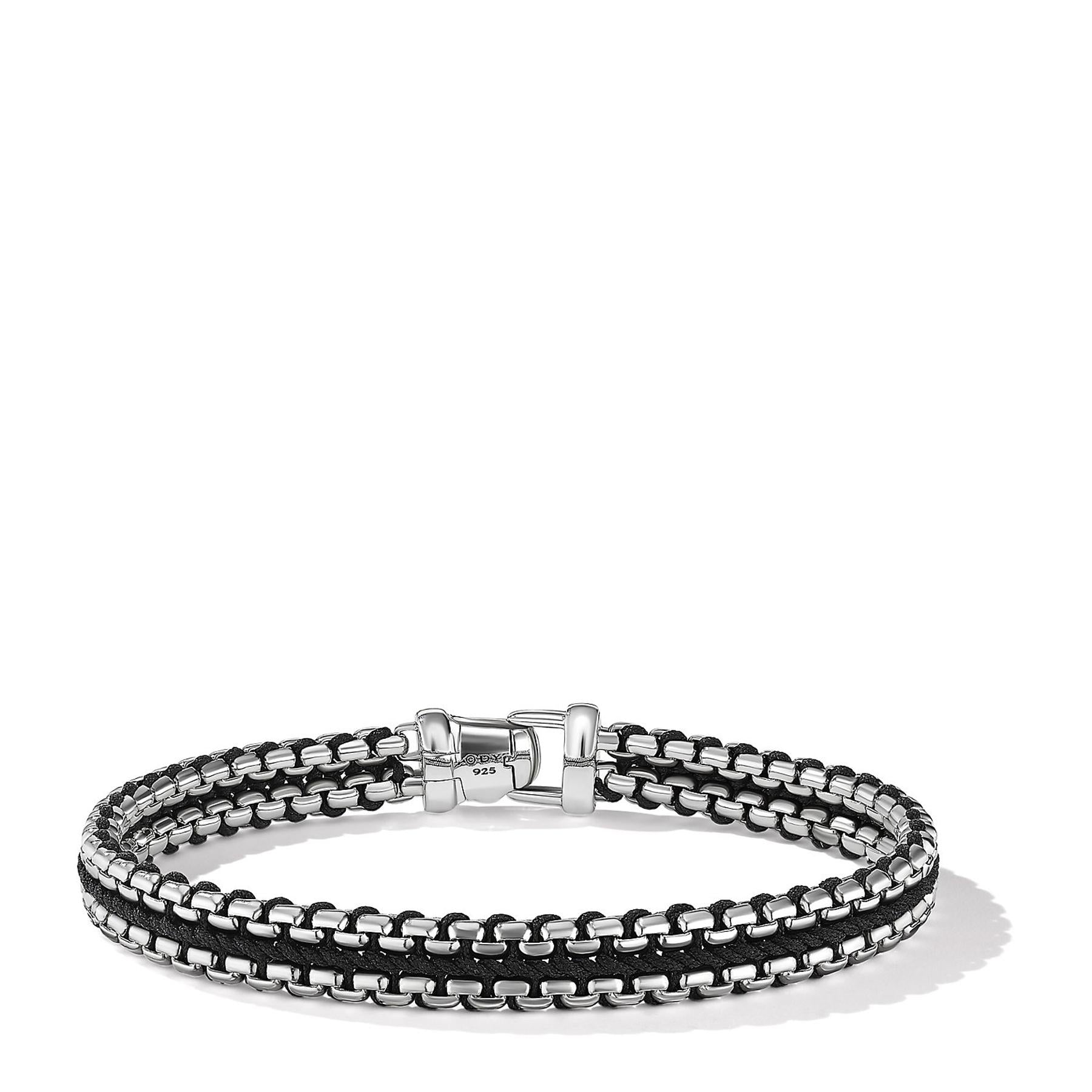 David Yurman Woven Box Chain Bracelet In Sterling Silver With Black Nylon, 10mm
