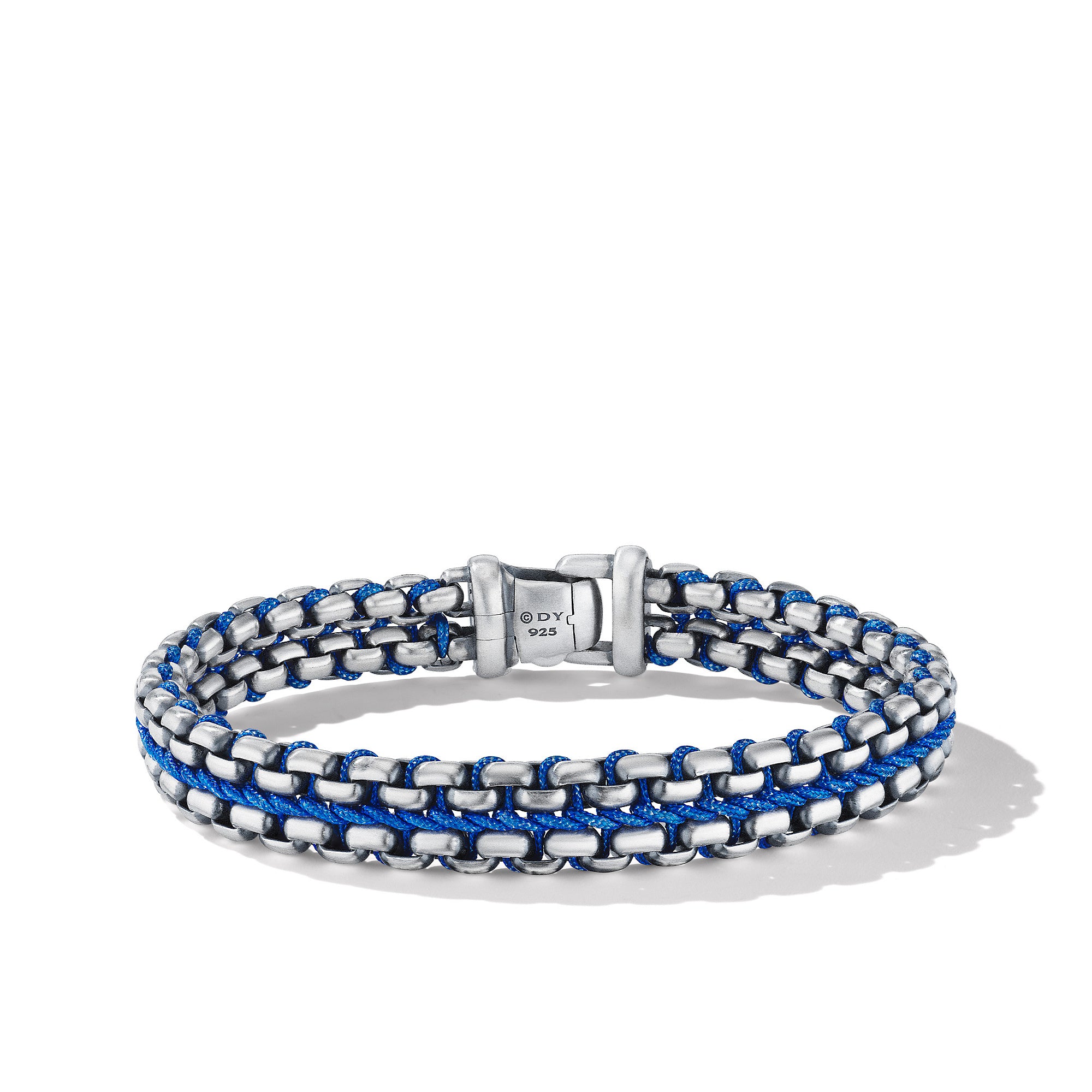David Yurman 12mm Woven Box Chain Brac Blue Nylon Cord Sil