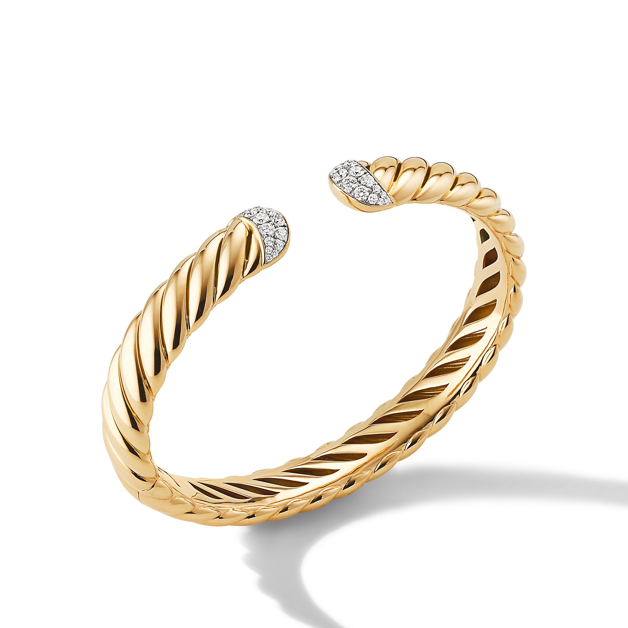 David Yurman Sculpted Cable Cuff Bracelet In 18k Yellow Gold With Diamonds, 10mm