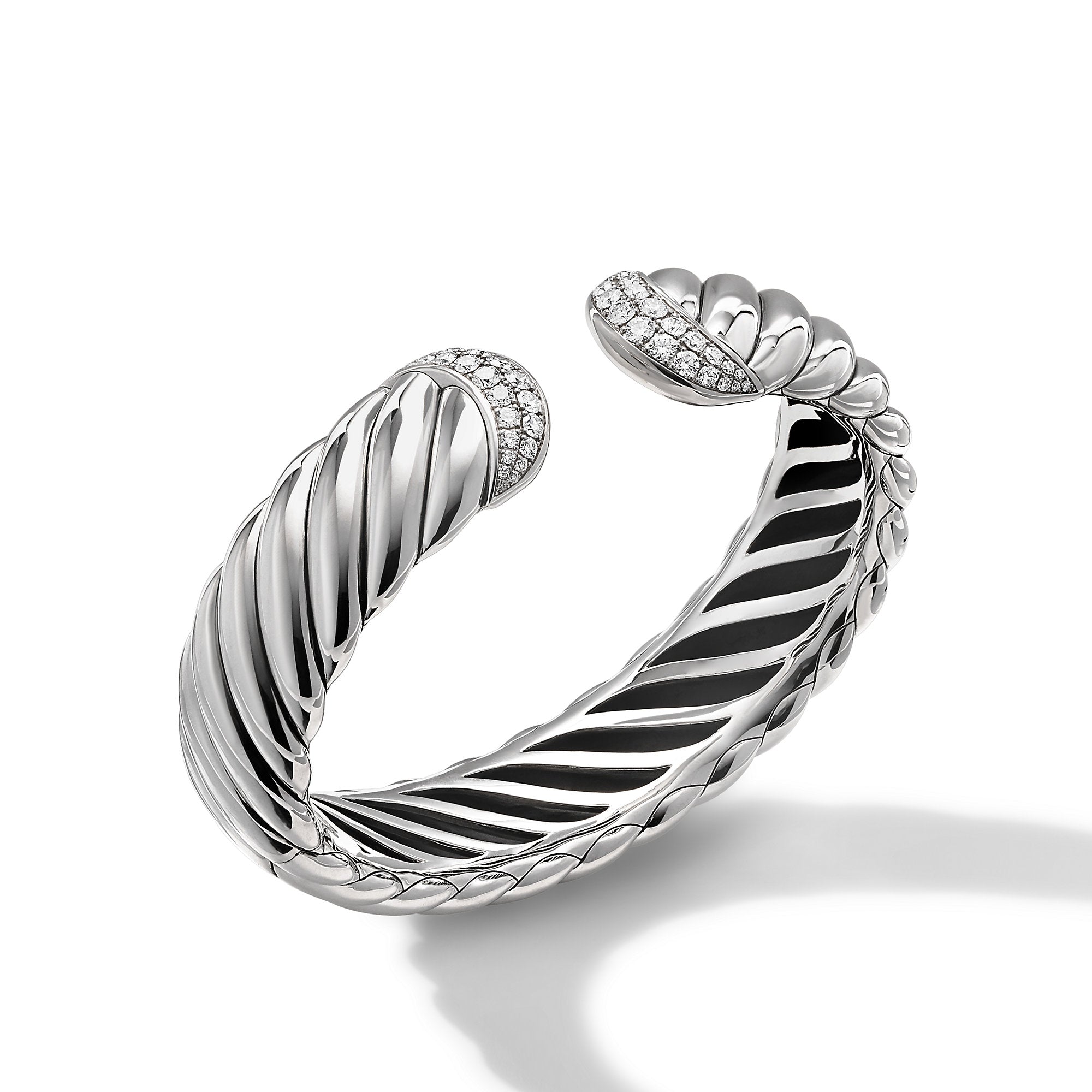David Yurman Sculpted Cable Cuff Bracelet In Sterling Silver With Diamonds, 17mm
