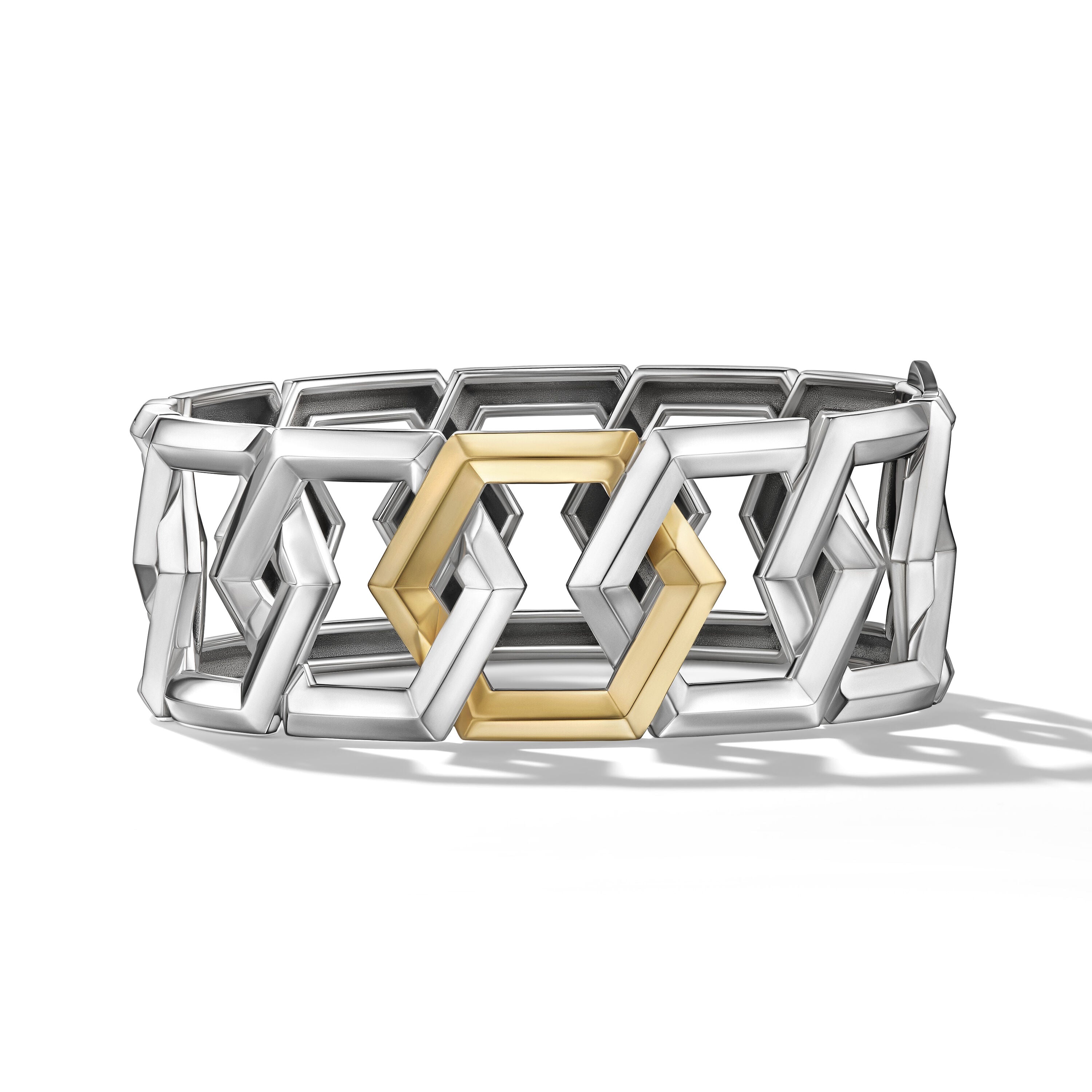 David Yurman 24mm Carlyle Linked Bracelet Sil/18k