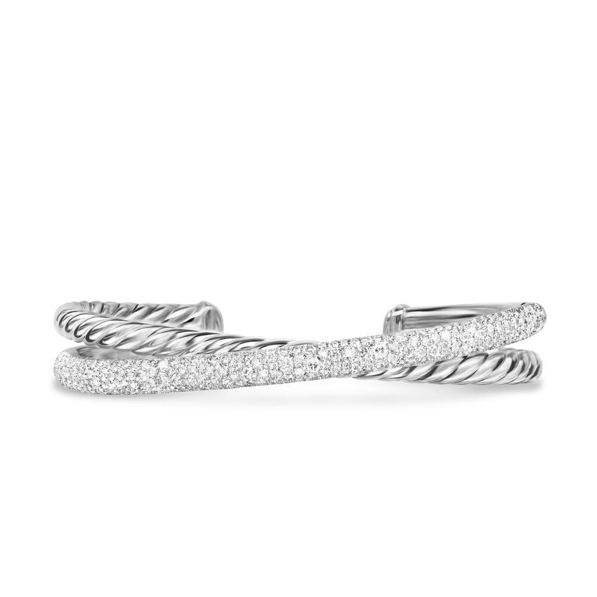 David Yurman Crossover Two Row Cuff Bracelet In Sterling Silver With Diamonds, 11mm