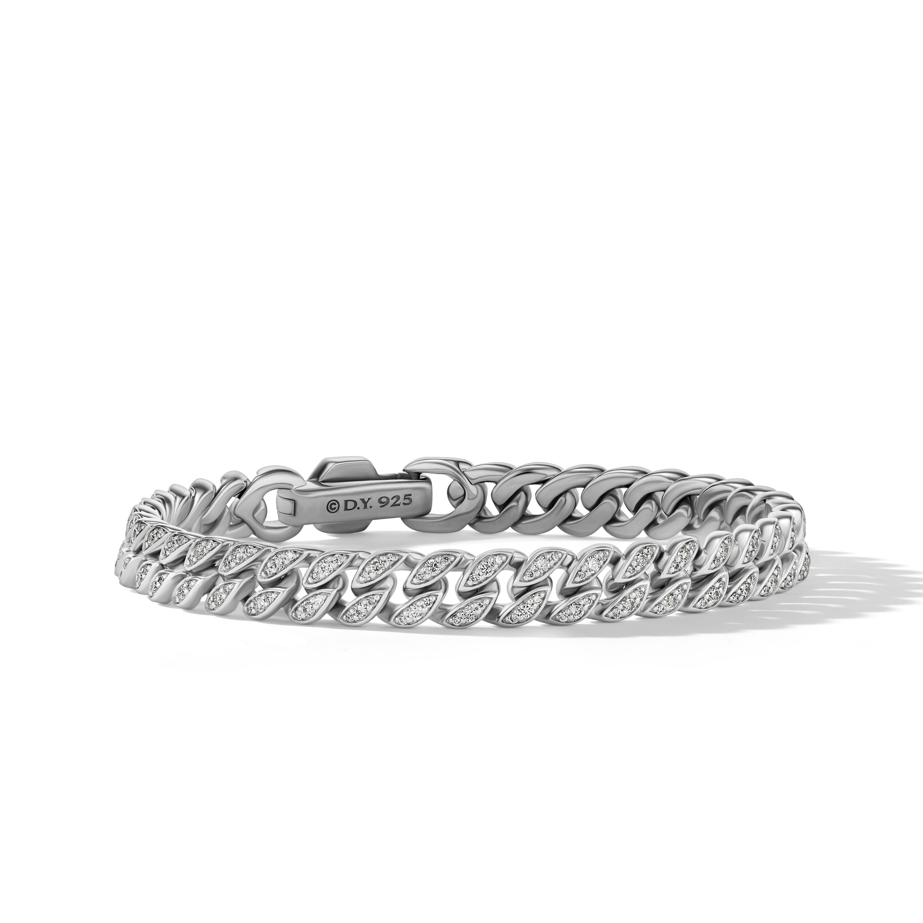 David Yurman 7mm Pave Curb Chain Bracelet Di Sil