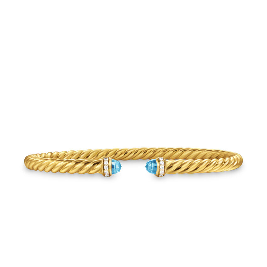 David Yurman Cablespira Flex® Bracelet In 18k Yellow Gold With Blue Topaz And Diamonds, 4mm