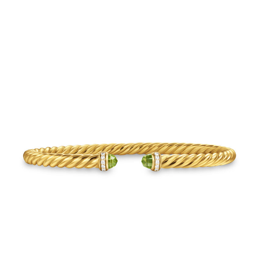 David Yurman Cablespira Flex® Bracelet In 18k Yellow Gold With Peridot And Diamonds, 4mm