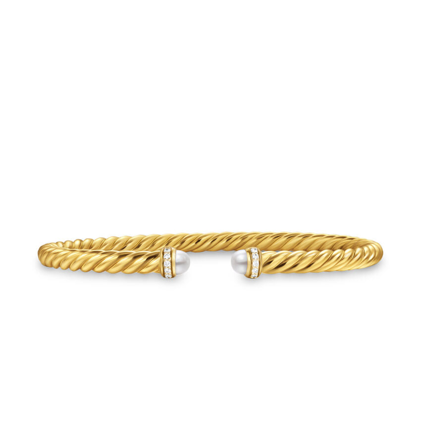 David Yurman Cablespira Flex® Bracelet In 18k Yellow Gold With Pearls And Diamonds, 4mm