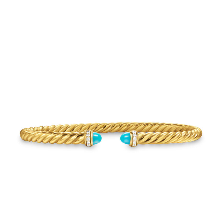 David Yurman Cablespira Flex® Bracelet In 18k Yellow Gold With Turquoise And Diamonds, 4mm