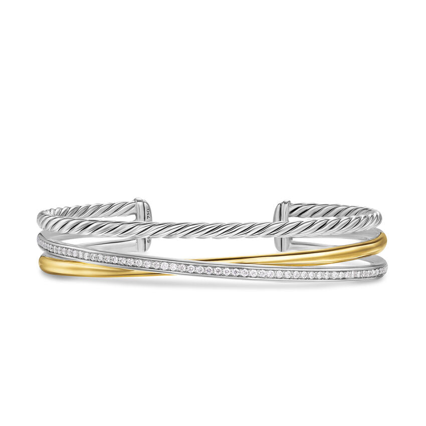 David Yurman 11mm Crossover 3-Row Bracelet Di Sil/18k