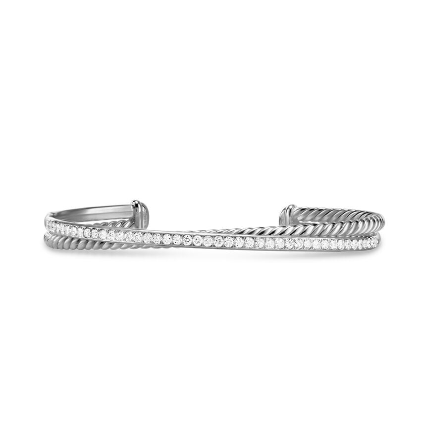David Yurman Crossover Two Row Bracelet In Sterling Silver With Diamonds, 6mm
