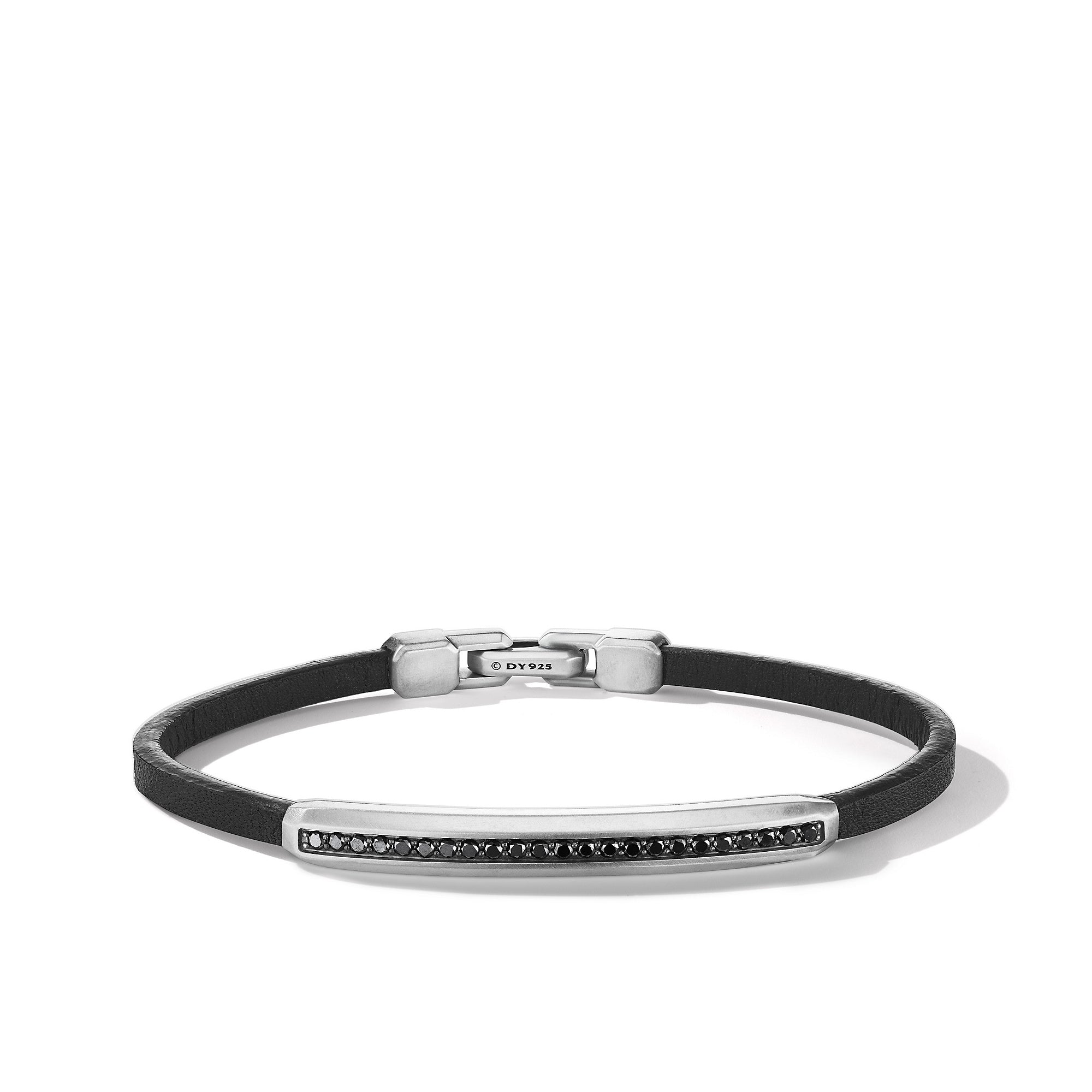 David Yurman 6mm Streamline Id Brac Blk Lea Bd Sil