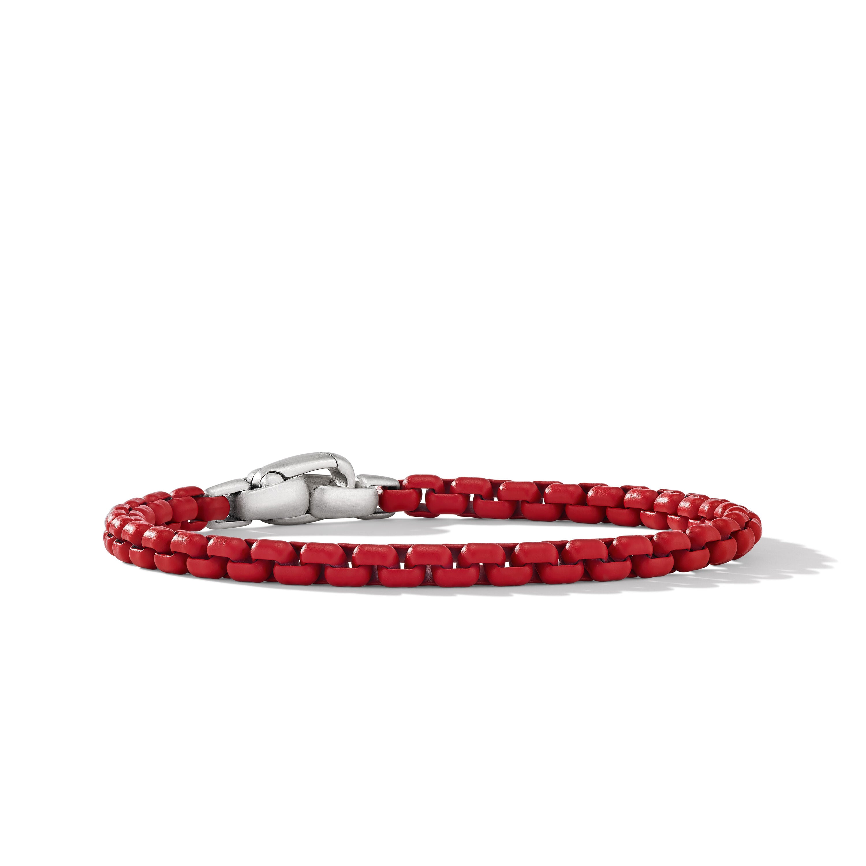 David Yurman Box Chain Bracelet In Sterling Silver With Red Stainless Steel, 5mm