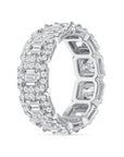 18k White Gold Emerald Cut Diamond Eternity Band with Halo