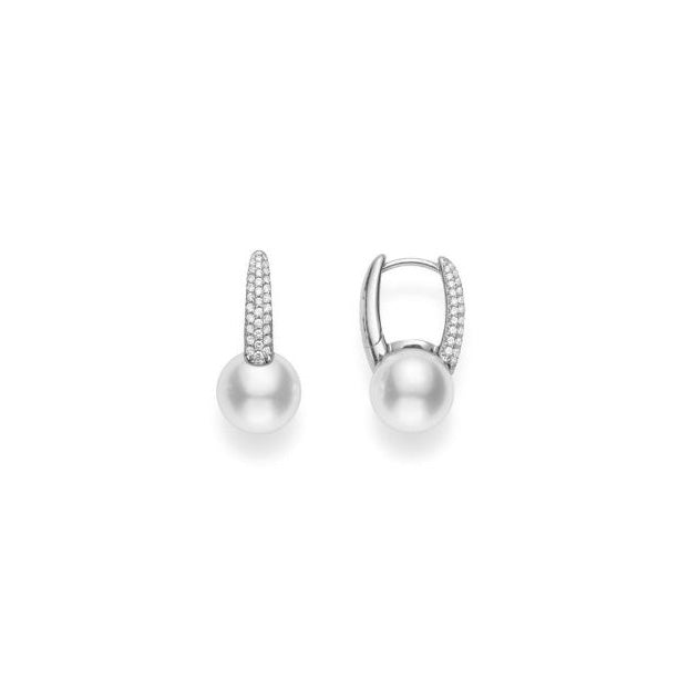 Mikimoto 18k White Gold 8mm Akoya Pearl And Diamond Drop Earrings