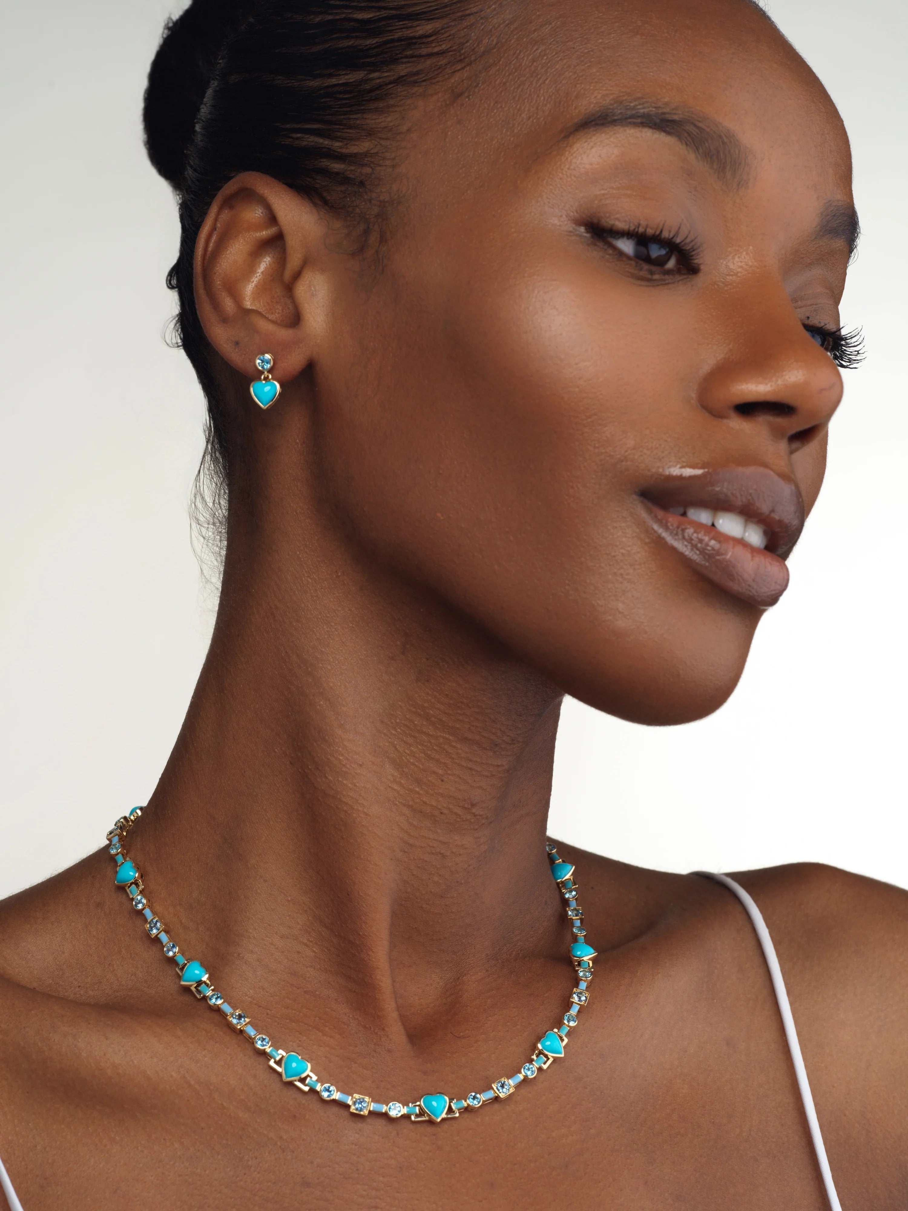 Emily P. Wheeler 18k Yellow Gold Blue Topaz & Turquoise Heart Earrings