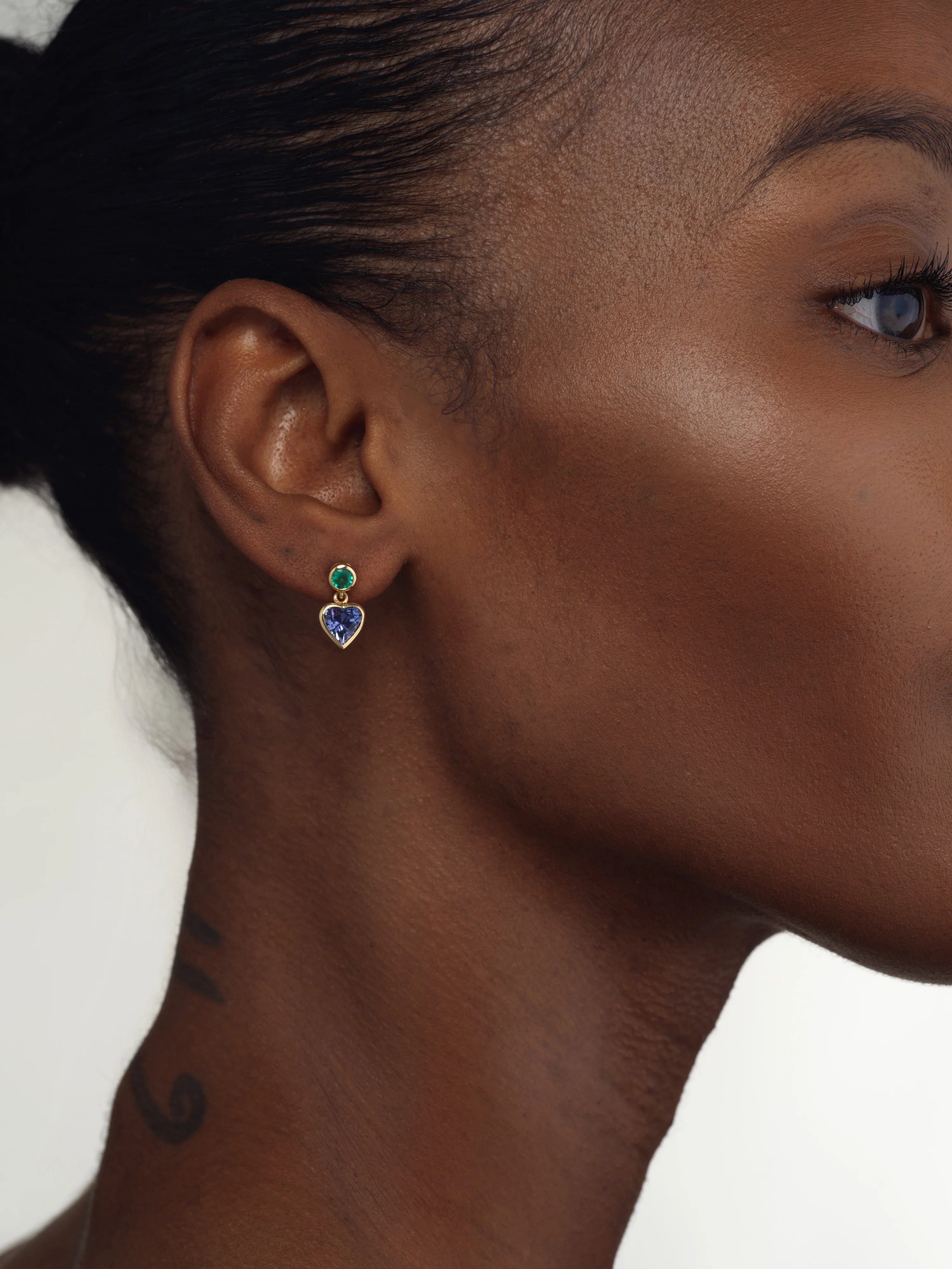 Emily P. Wheeler 18k Yellow Gold Emerald & Tanzanite Heart Earrings