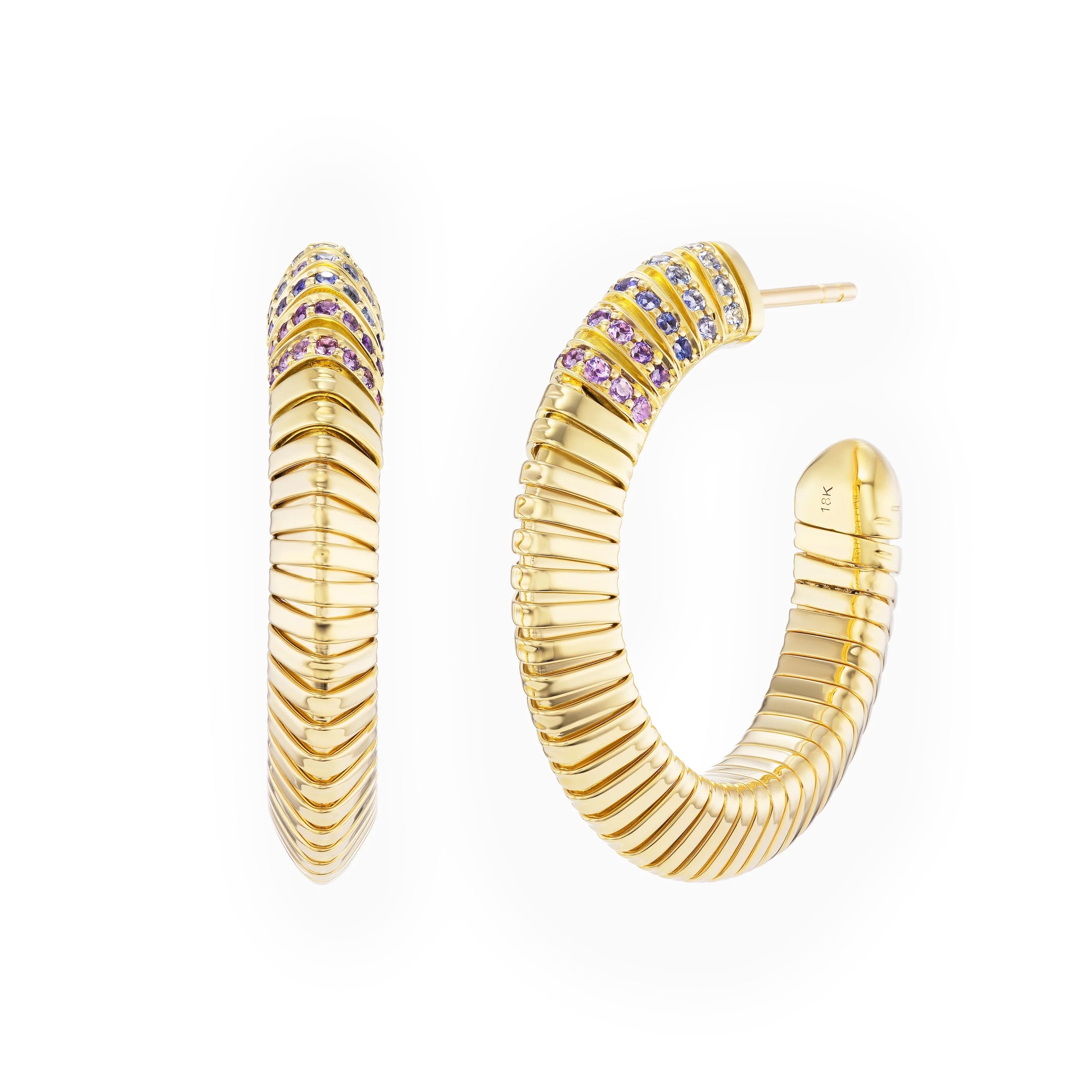 Emily P. Wheeler 18k Yellow Gold Tri Tubogas Ombre Sapphire Hoop Earrings