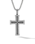 David Yurman Chevron Cross Pendant In Sterling Silver With Black Diamonds, 33.5mm