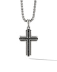 David Yurman Deco Cross Pendant In Sterling Silver With Black Diamonds, 34mm