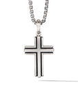 David Yurman Deco Cross Pendant In Sterling Silver With Black Diamonds, 34mm
