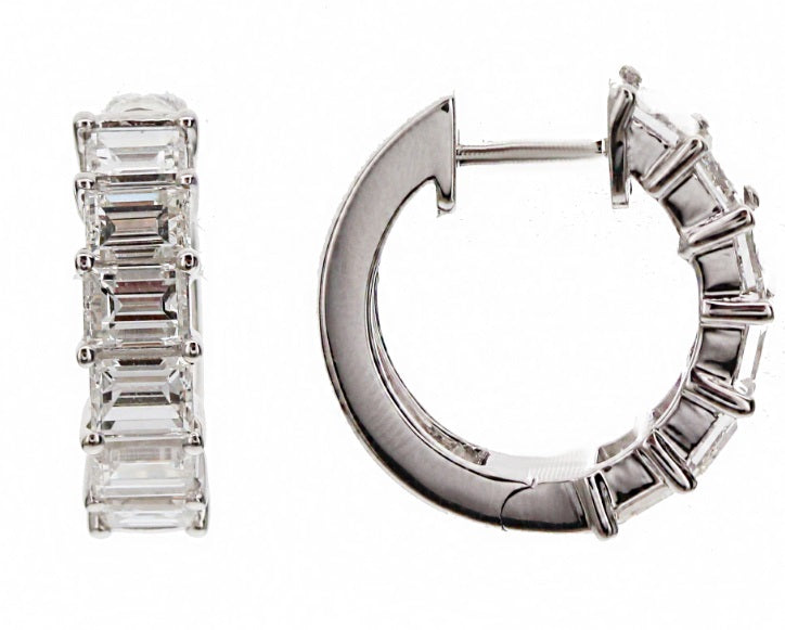 Brown & Co. 18k White Gold 3.40ct Baguette Diamond Hoops