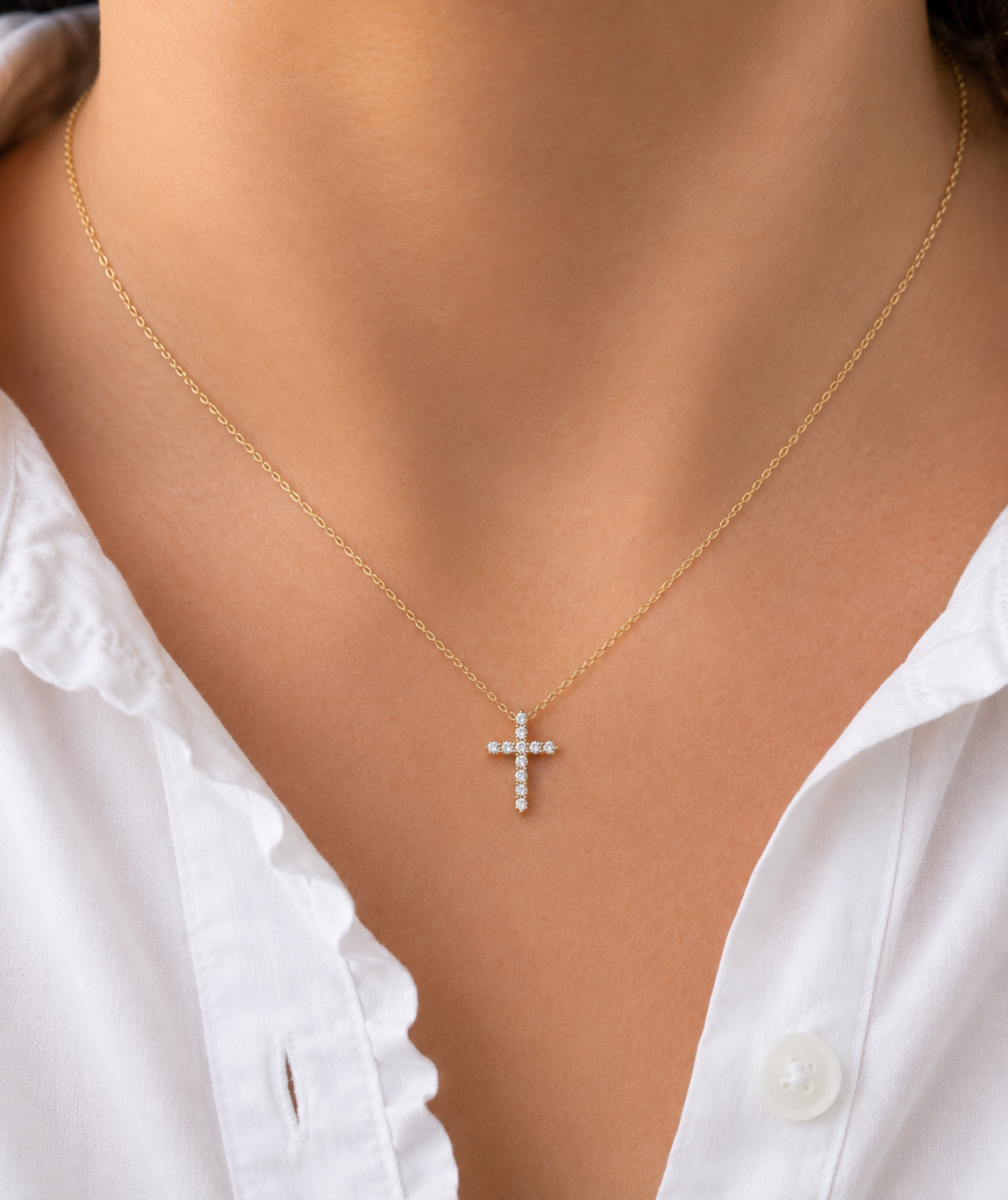 18k Yellow Gold 0.21ctw Diamond Cross Necklace – Brown & Company