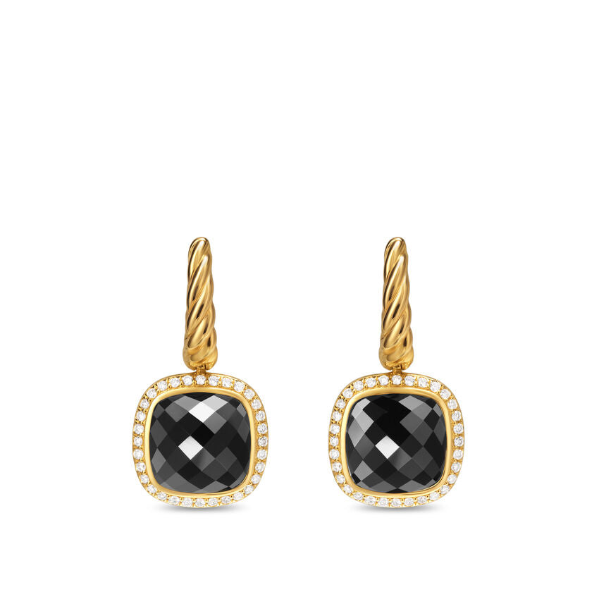 David Yurman Albion® Drop Earrings In 18k Yellow Gold With Black Onyx And Diamonds, 10mm