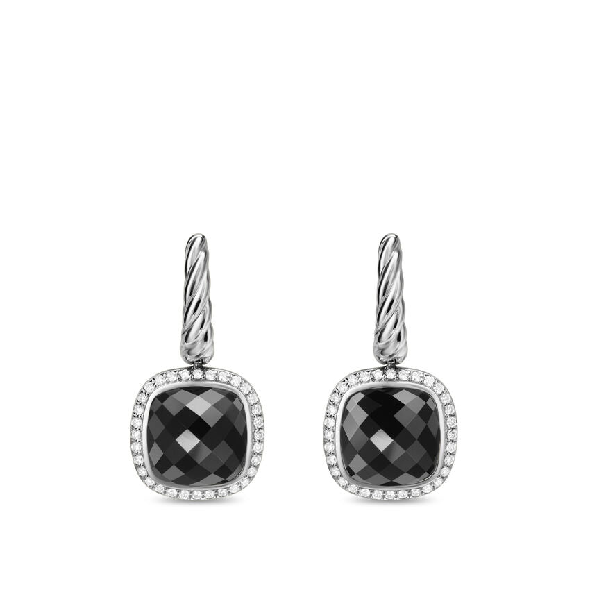 David Yurman Albion® Drop Earrings In Sterling Silver With Black Onyx And Diamonds, 10mm