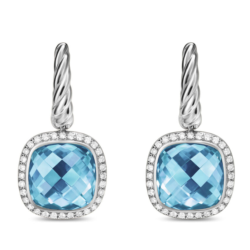 David Yurman Albion® Drop Earrings In Sterling Silver With Blue Topaz And Diamonds, 10mm