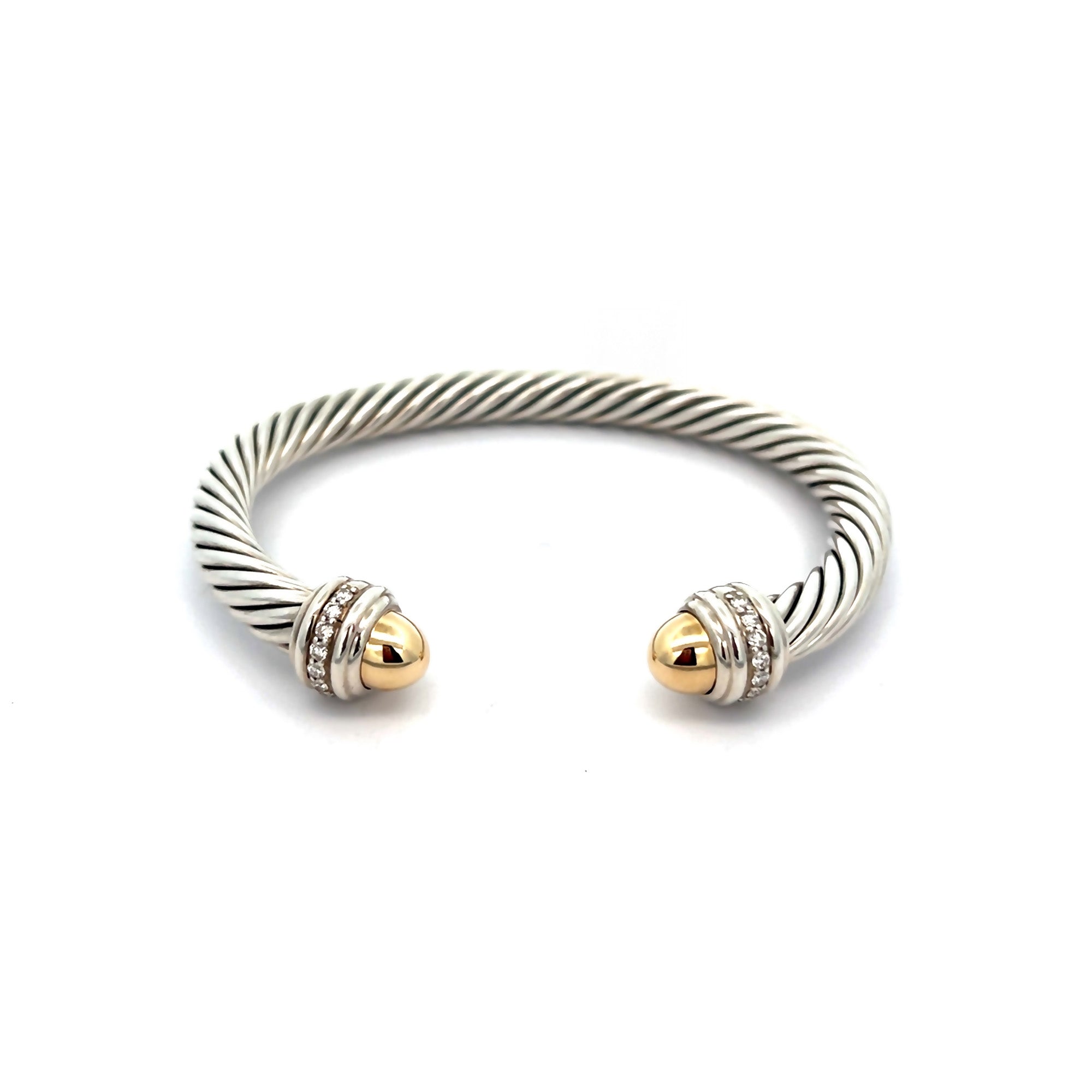 Estate Sterling Silver & 14k Yellow Gold David Yurman 7mm Cable Bracelet