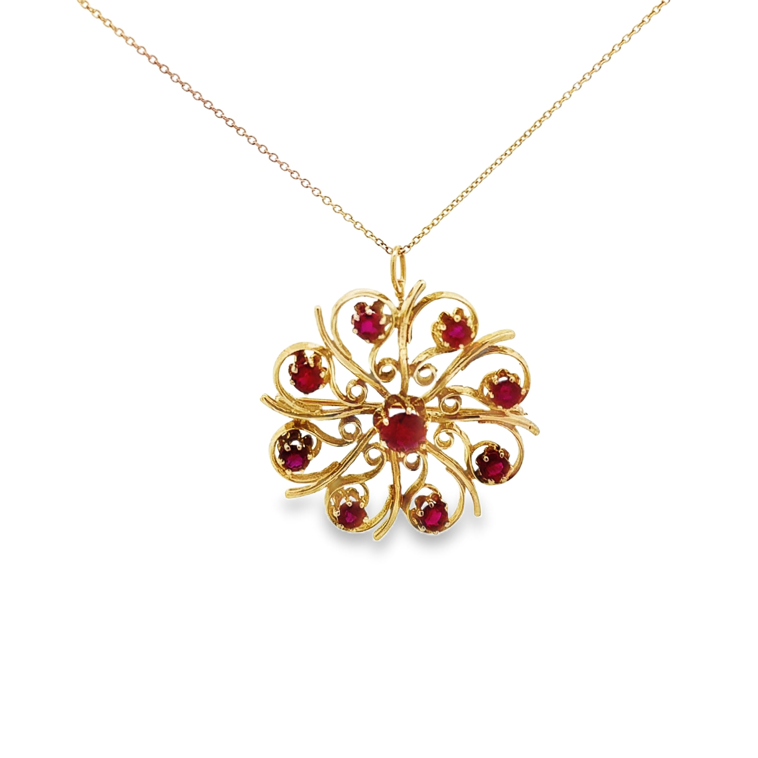 Estate 14k Yellow Gold And Ruby Brooch