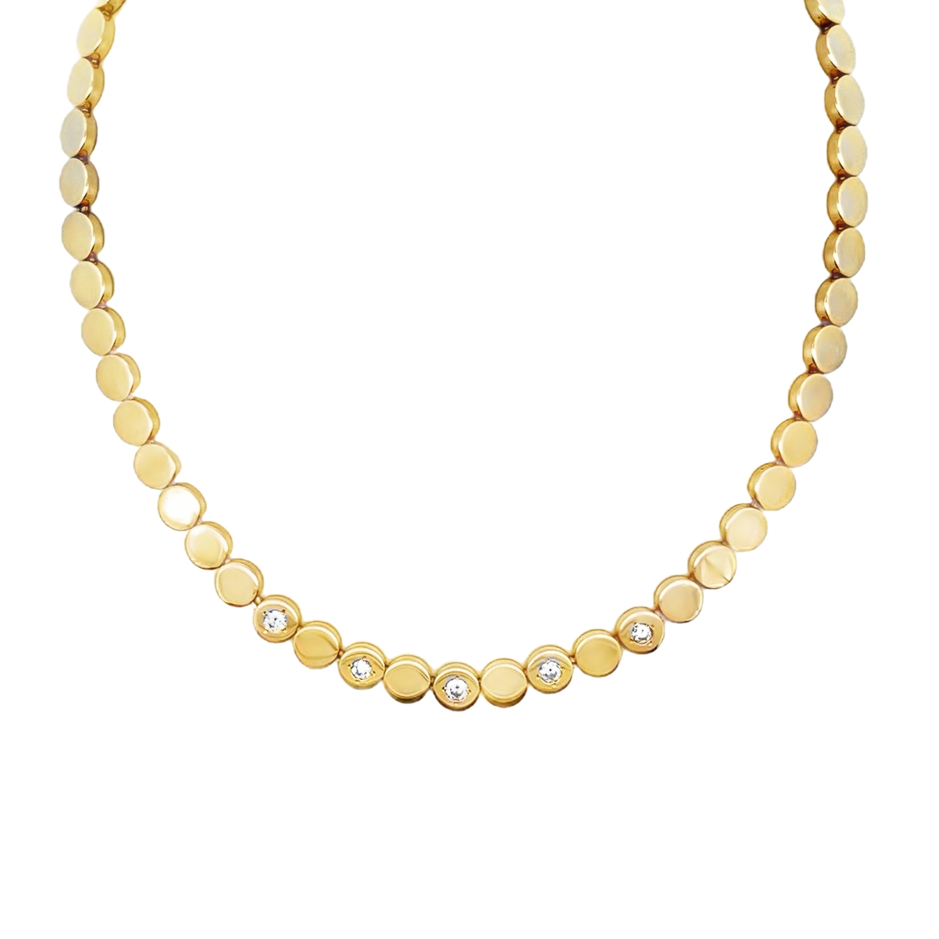 Estate 14k Yellow Gold Circle Disc Diamond Necklace