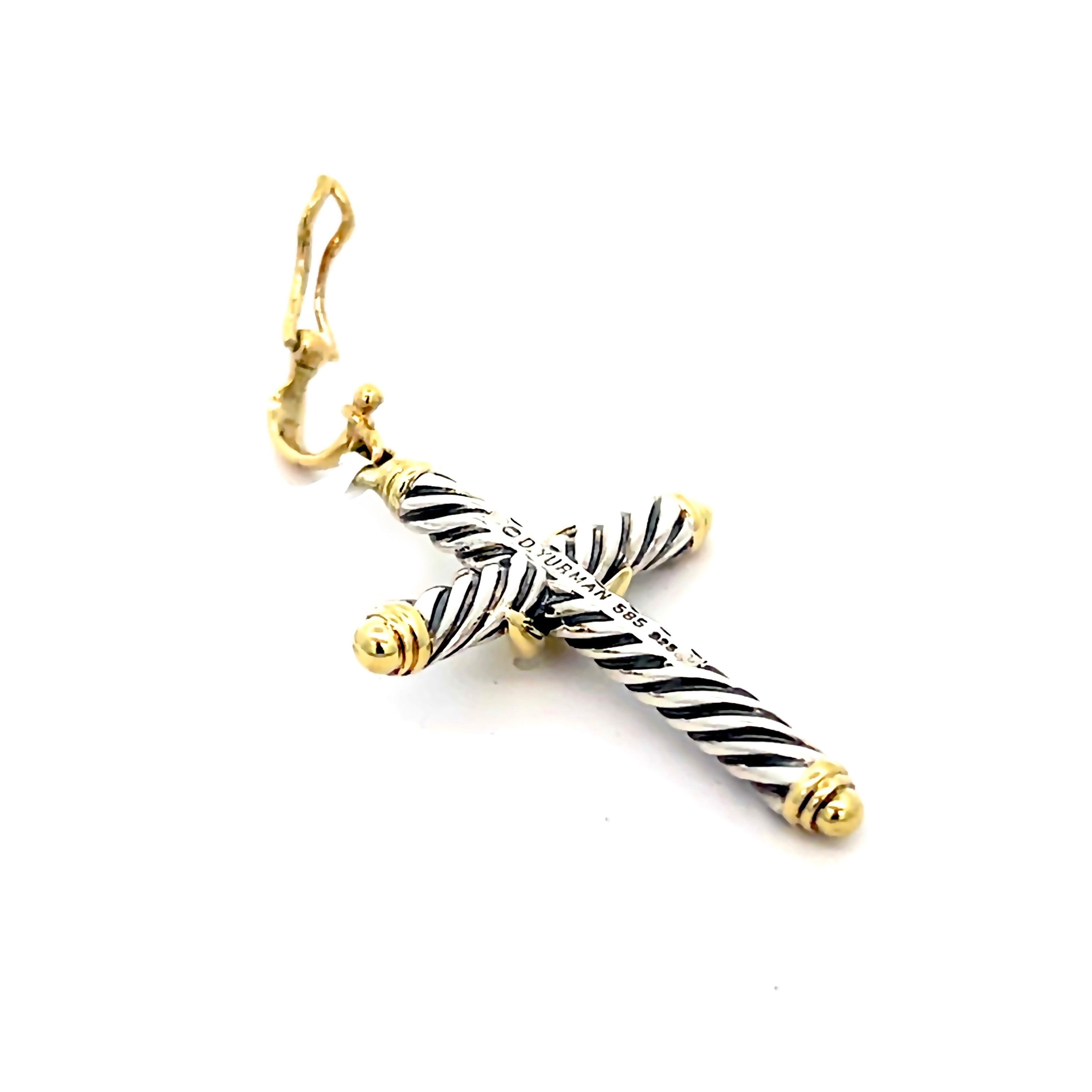 Estate Sterling Silver & 14k Yellow Gold David Yurman Cable Cross Pendant