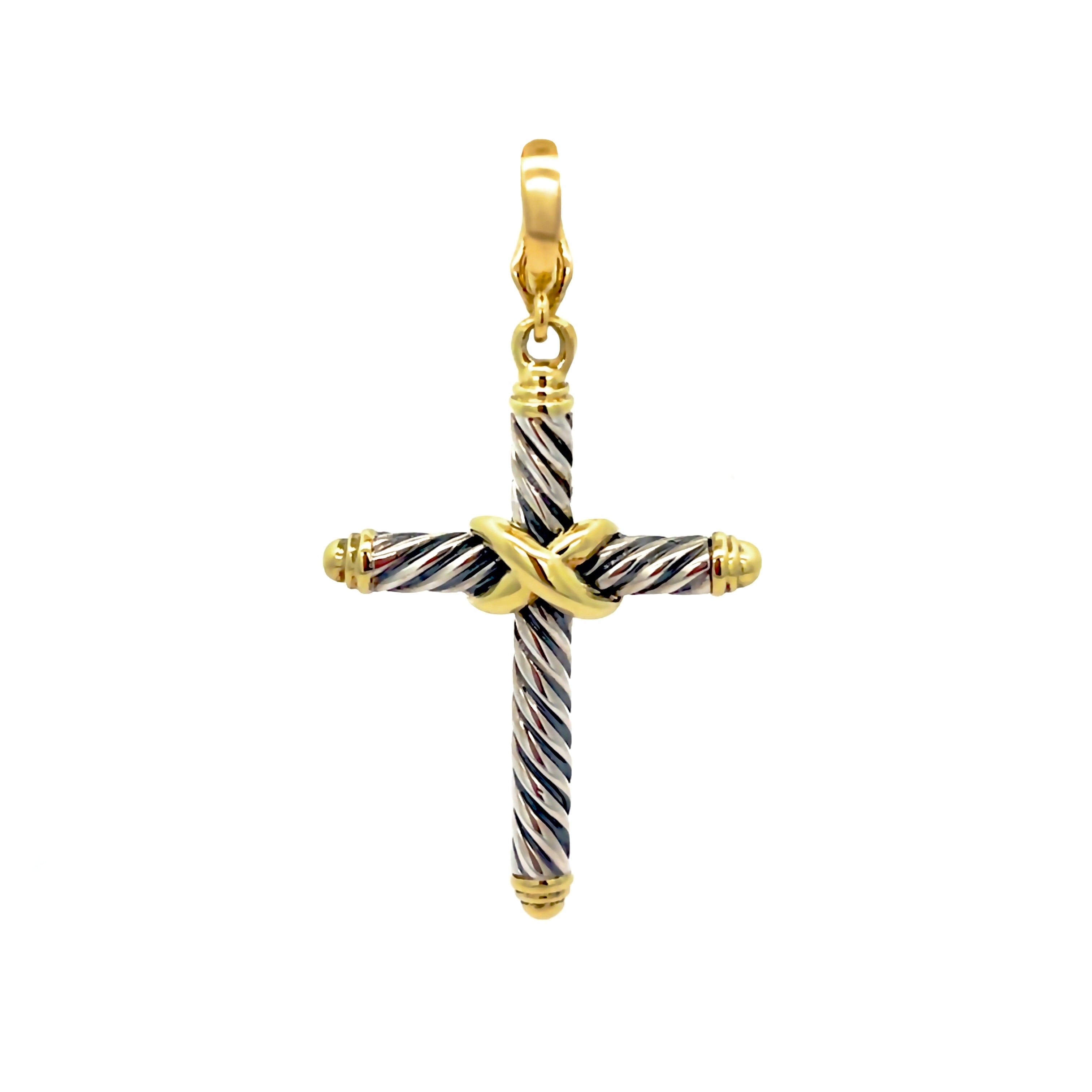 Estate Sterling Silver & 14k Yellow Gold David Yurman Cable Cross Pendant