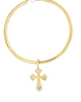Estate 14k Yellow Gold Diamond Cross Necklace On Omega Chain