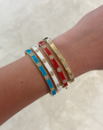 Roberto Coin 18k Yellow Gold Love In Verona Coral Enamel And Diamond Bangle