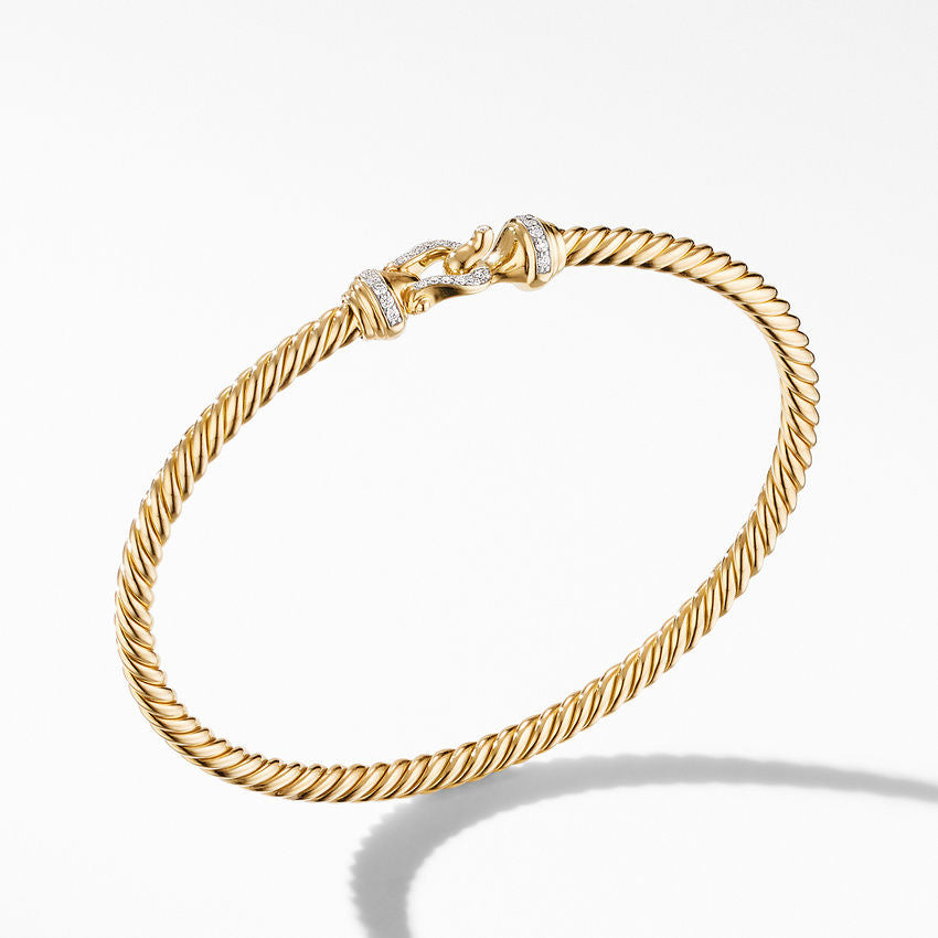 David Yurman Buckle Cablespira Bracelet In 18k Yellow Gold With Diamonds, 3.5mm
