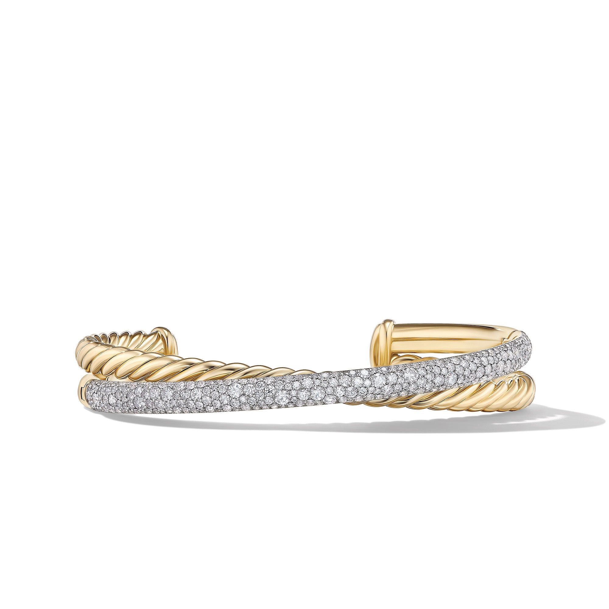 David Yurman Pavé Crossover Two Row Cuff Bracelet In 18k Yellow