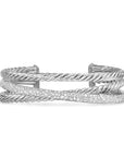 David Yurman Crossover Three Row Cuff Bracelet In Sterling Silver With Diamonds, 20mm