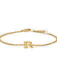 David Yurman Petite Pave Initial Chain Bracelet In 18k Yellow Gold With Diamond R
