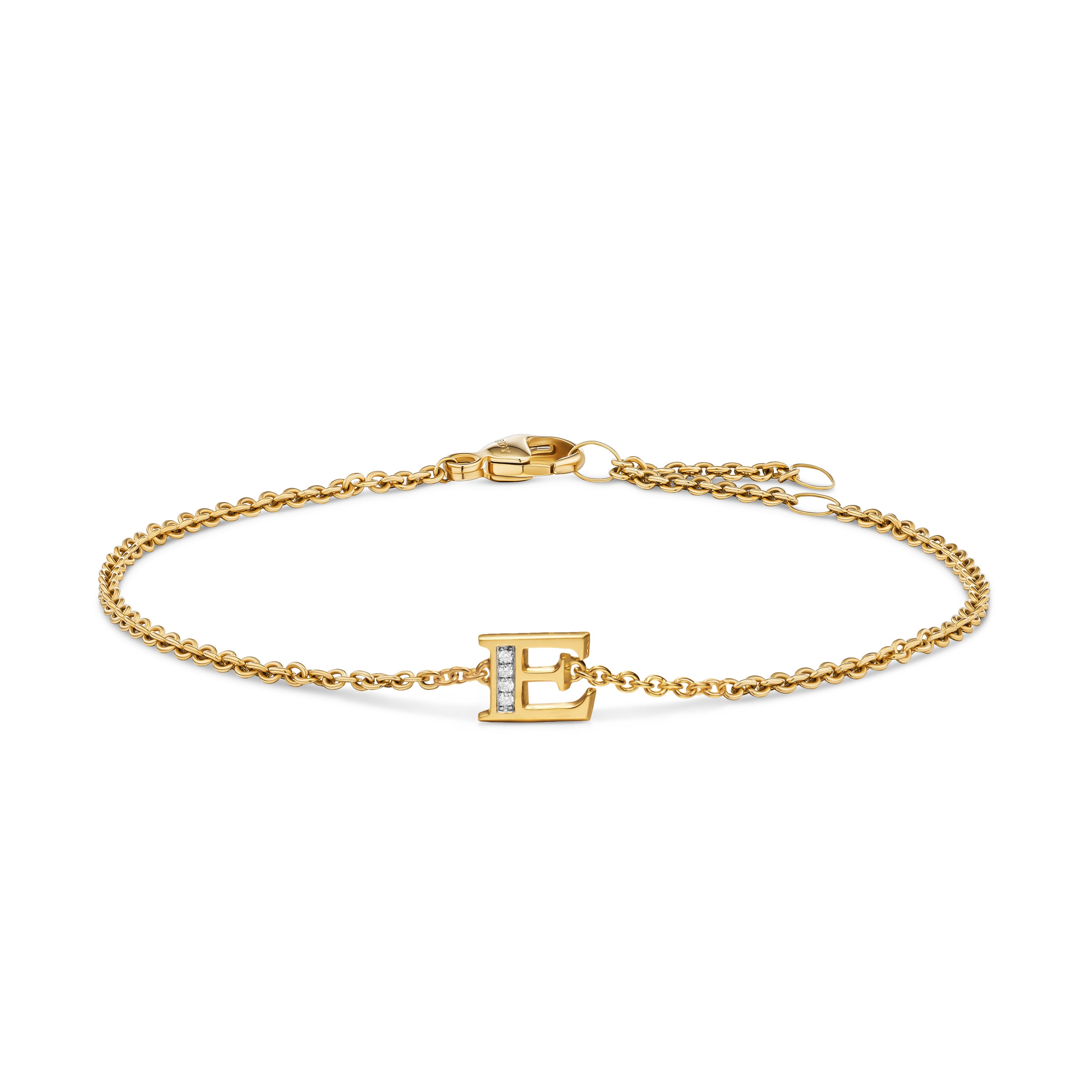 David Yurman Petite Pavé Initial Chain Bracelet In 18k Yellow Gold With Diamond E