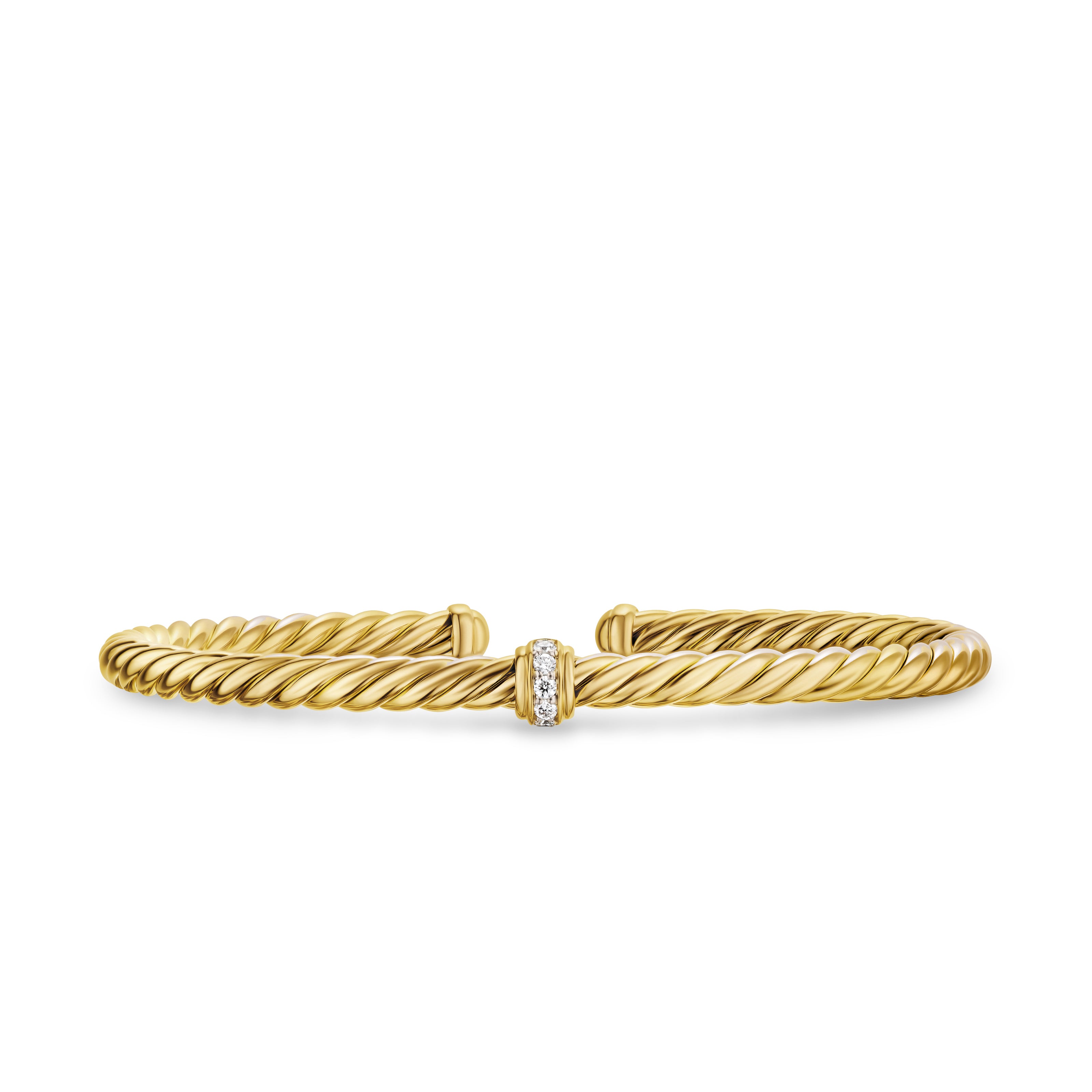 David Yurman Cablespira® Flex Station Bracelet In 18k Yellow Gold With Diamonds, 4mm